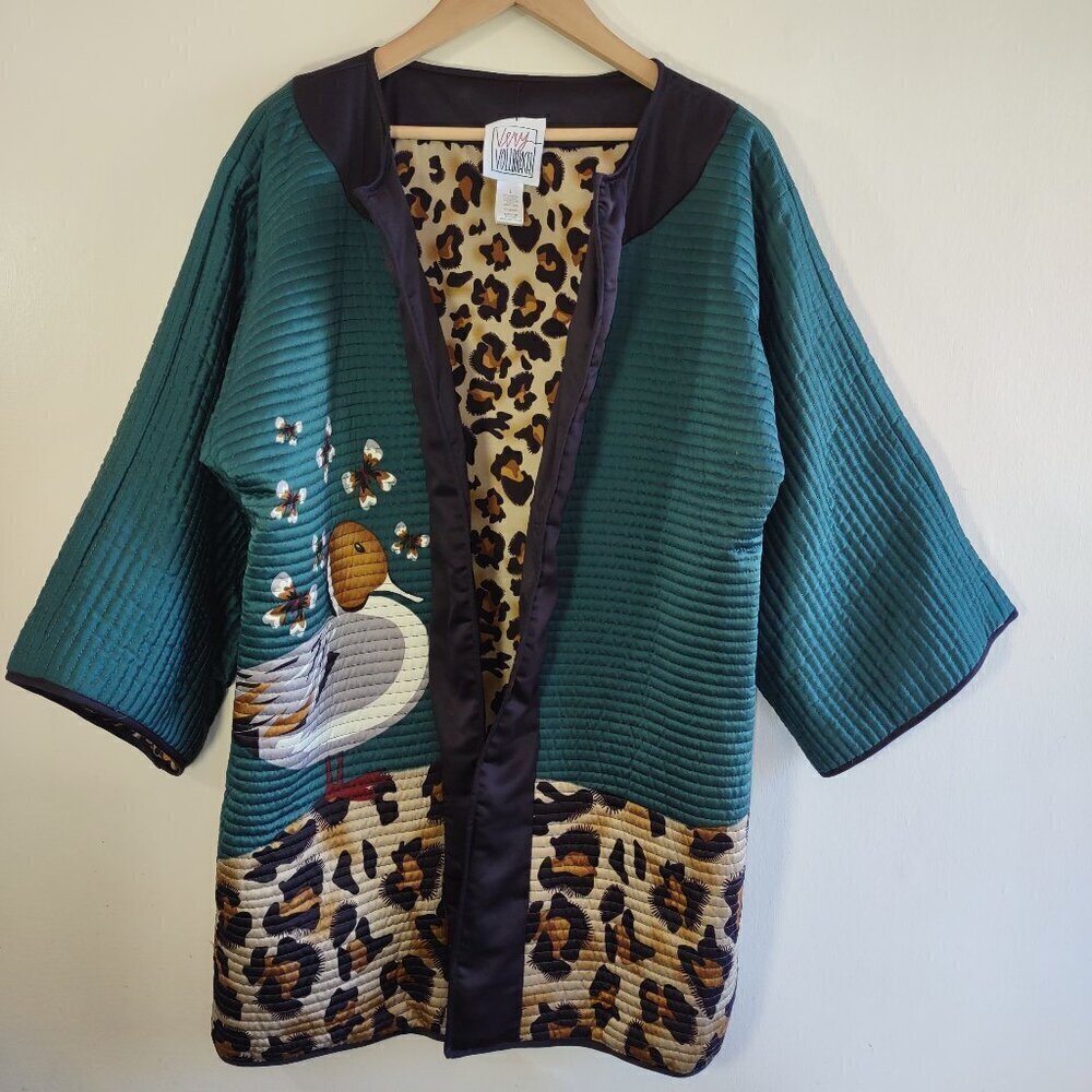 Very Vollbracht Quilted Reversible Jacket Size Large Open Front Boho Artsy - Picture 6 of 11
